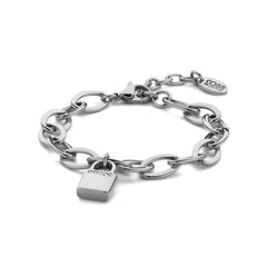 Link bracelet with lock charm