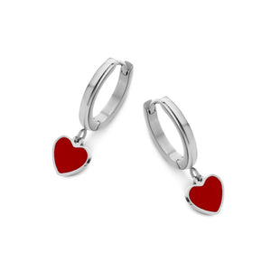 Hoops with red enamel heart pendant