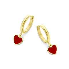 Hoops with red enamel heart pendant