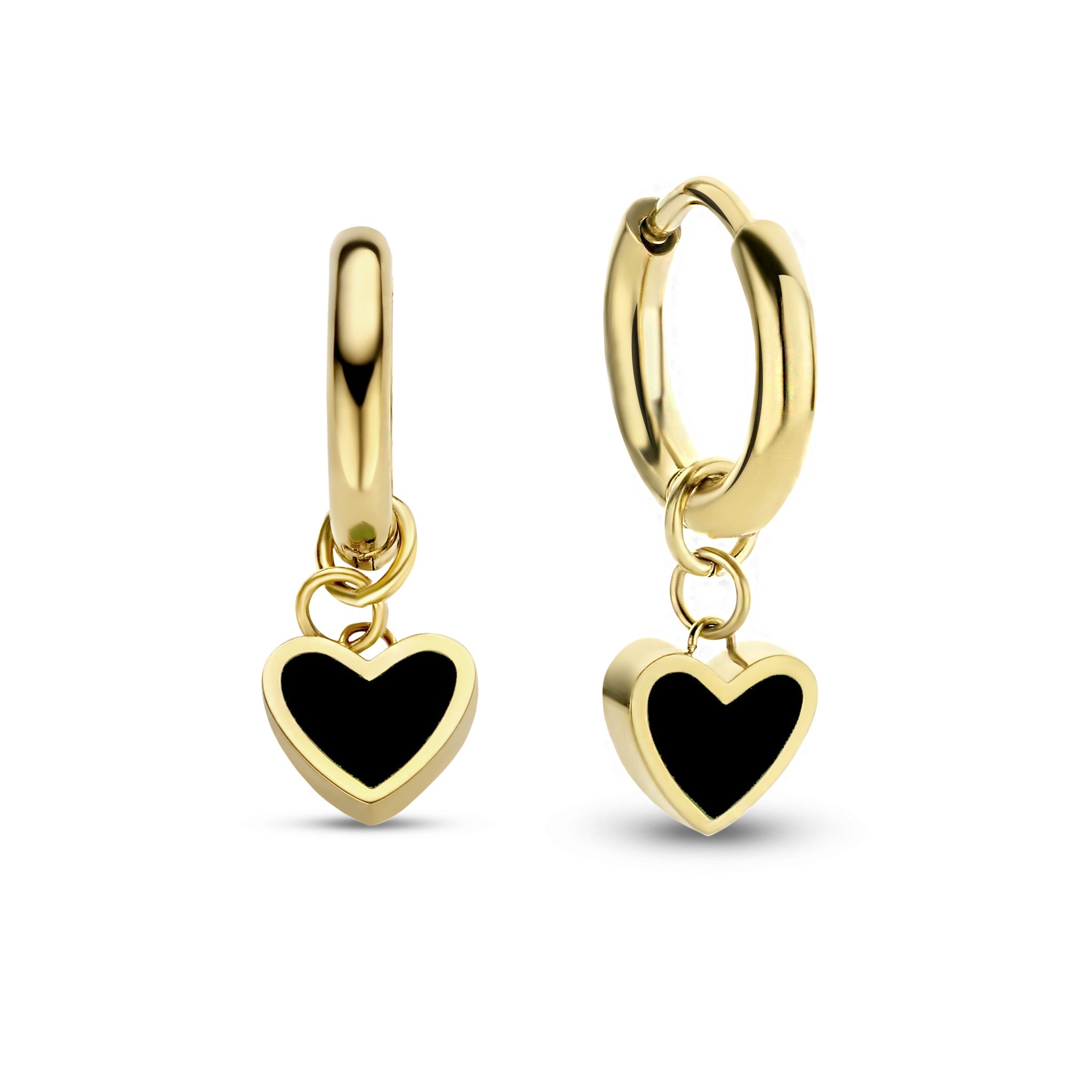 Hoops with black enamel heart charm