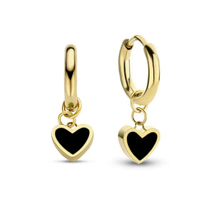 Hoops with black enamel heart charm