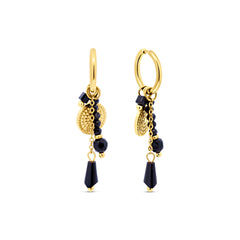 Black Bead & Coin Charm Hoops
