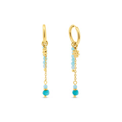 Daisy Drop Earrings with Blue Beads IP Gold