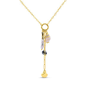 Ketting met parelschelpen en blauwe kralen