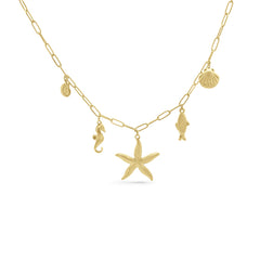 Necklace with sea charms and large shell