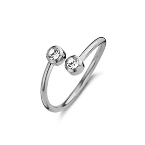 CO88 Collection Open Ring with Zirconia Stones – Stainless Steel