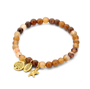 Beaded bracelet Gold with charms tree of life and seahorse
