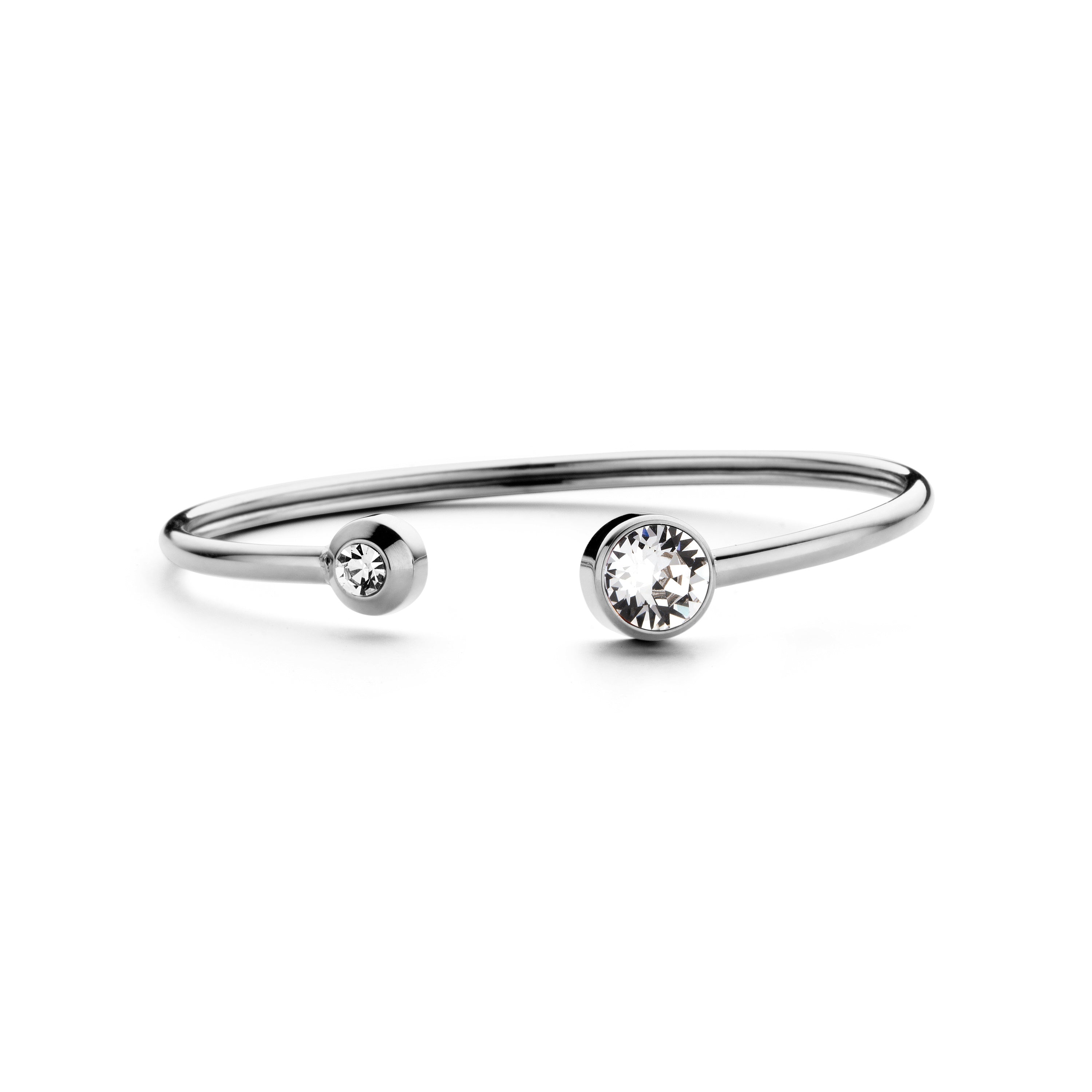 Open bangle with two crystals