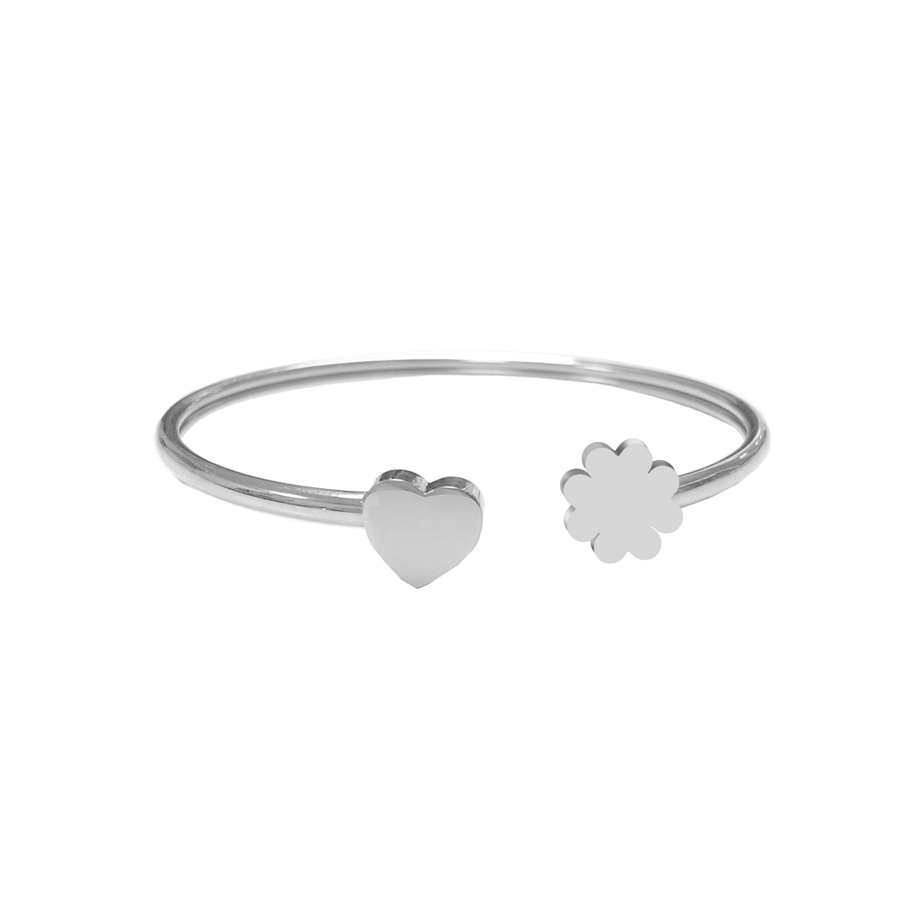 Bangle with heart and clover charm