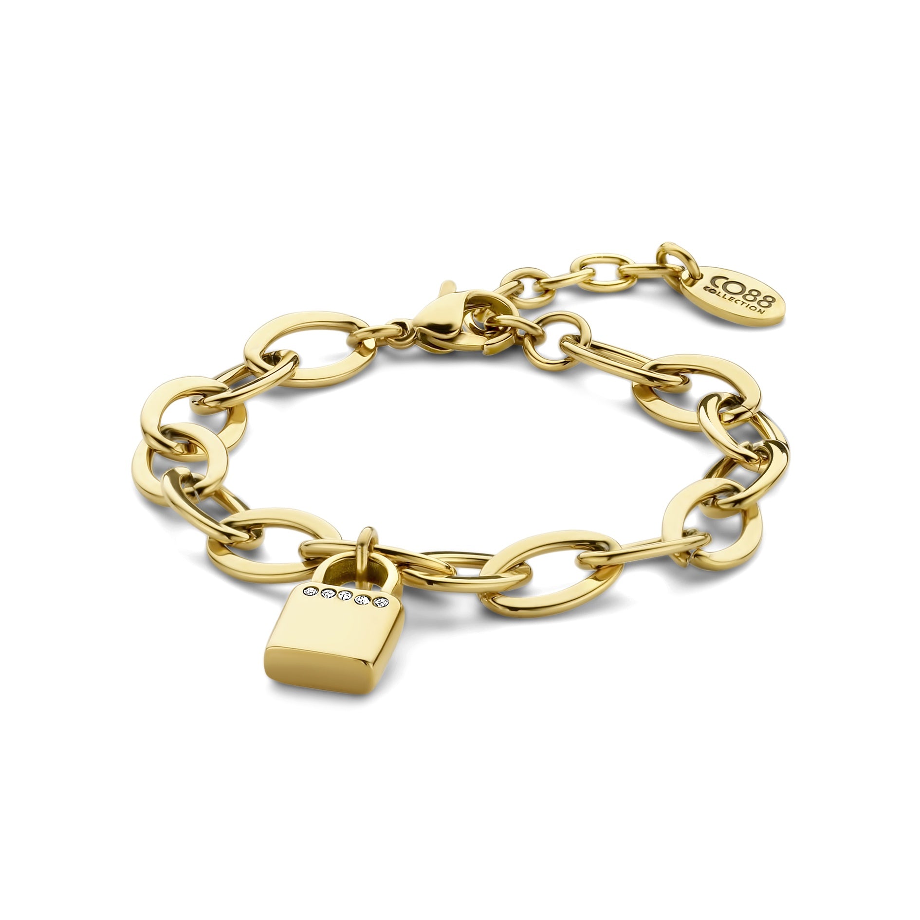 Link bracelet with lock charm