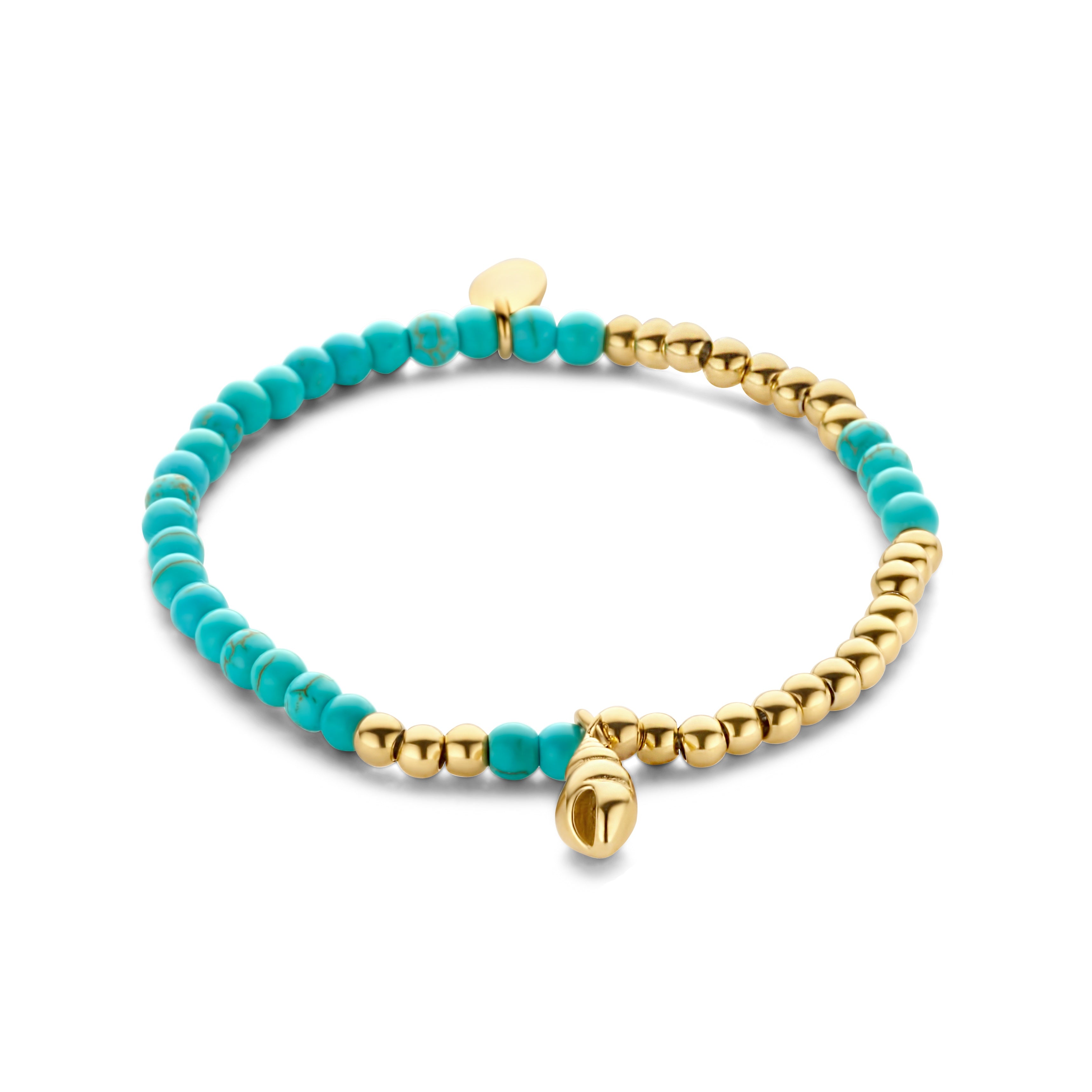 Beaded bracelet with turquoise beads and shell charm