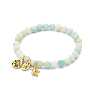 Beaded bracelet Gold with charms tree of life and seahorse