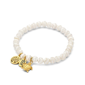 Beaded bracelet Gold with charms tree of life and seahorse
