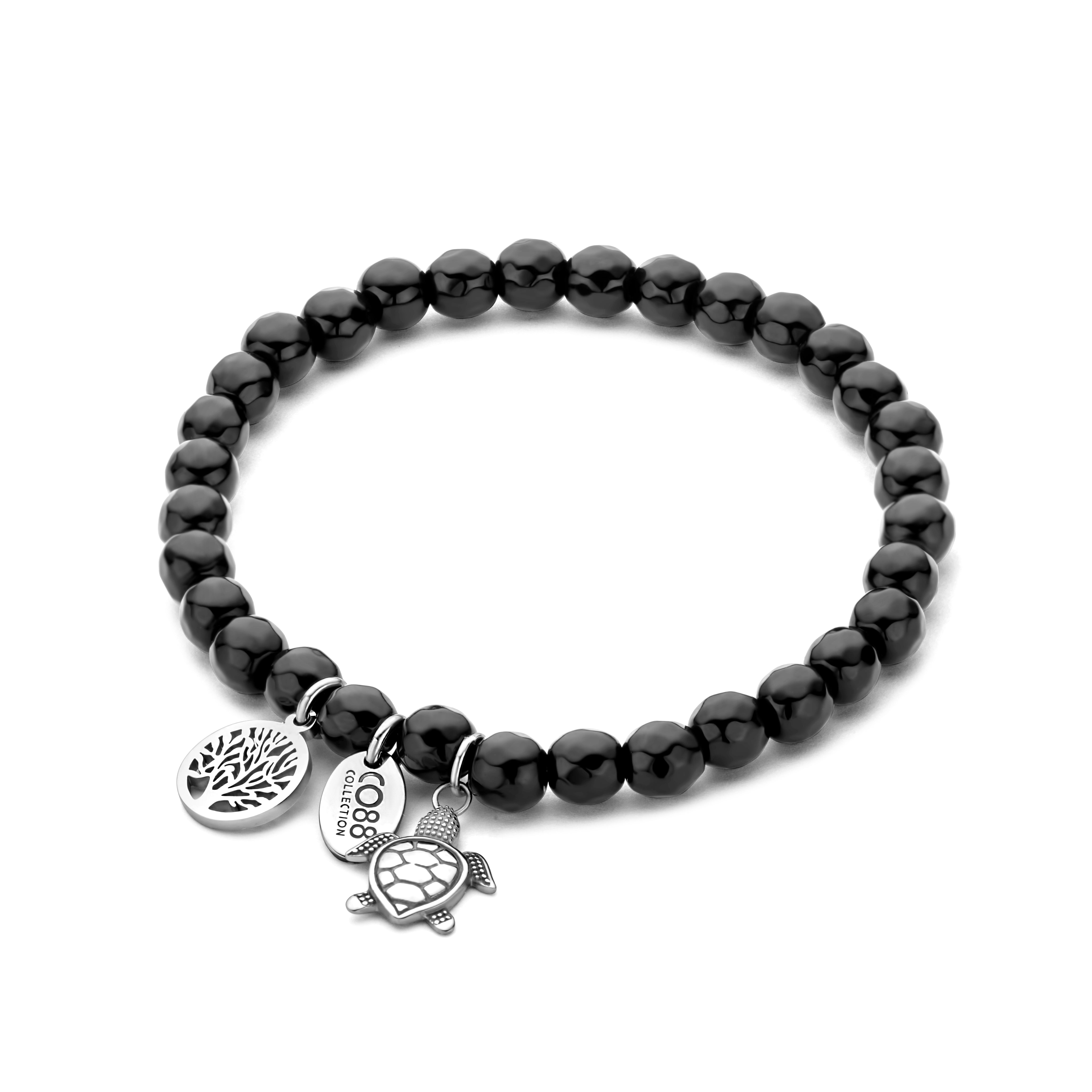 Beaded bracelet Silver with charms tree of life and seahorse