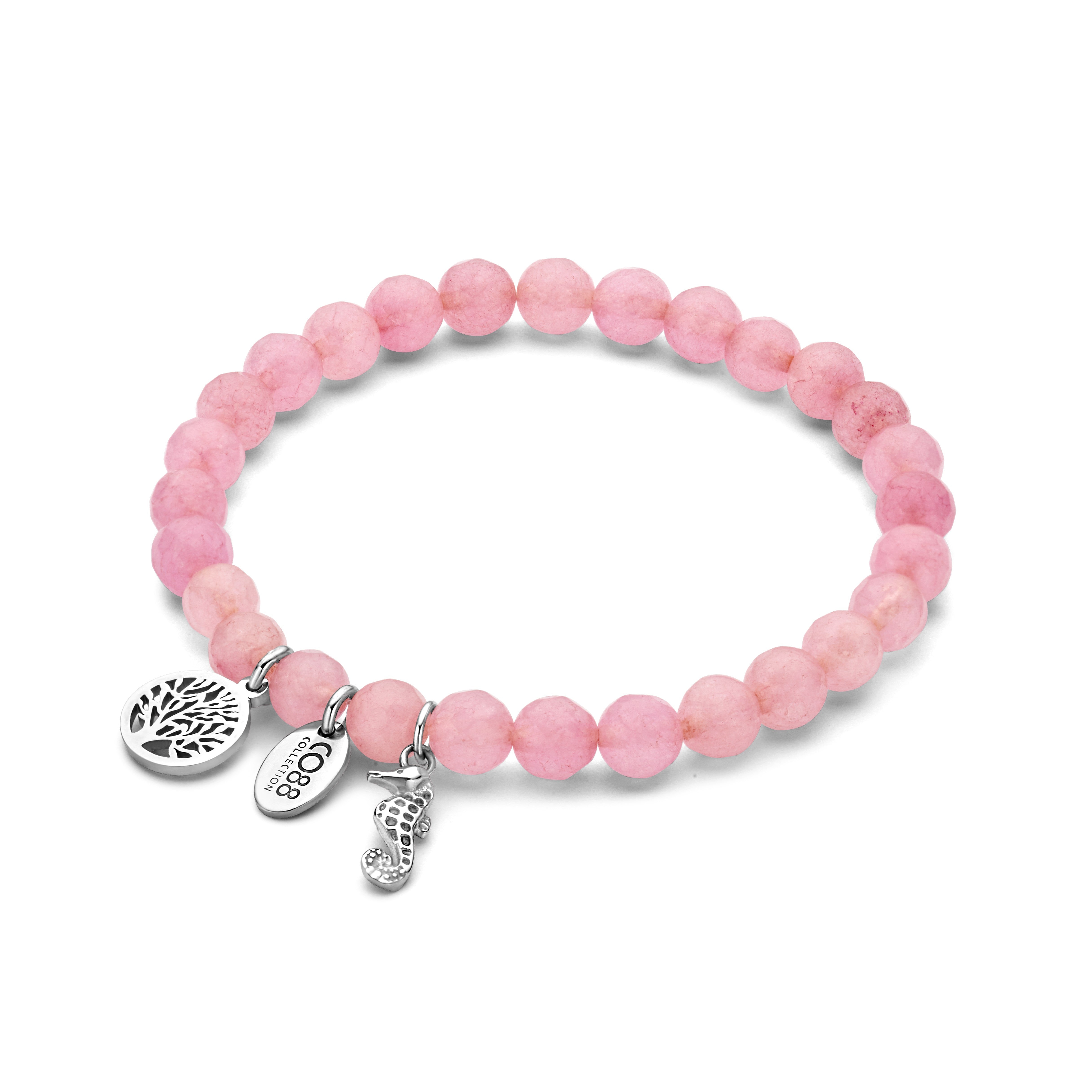 Beaded bracelet Silver with charms tree of life and seahorse
