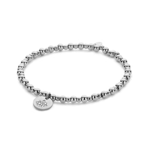 Beaded bracelet steel beads with lotus charm