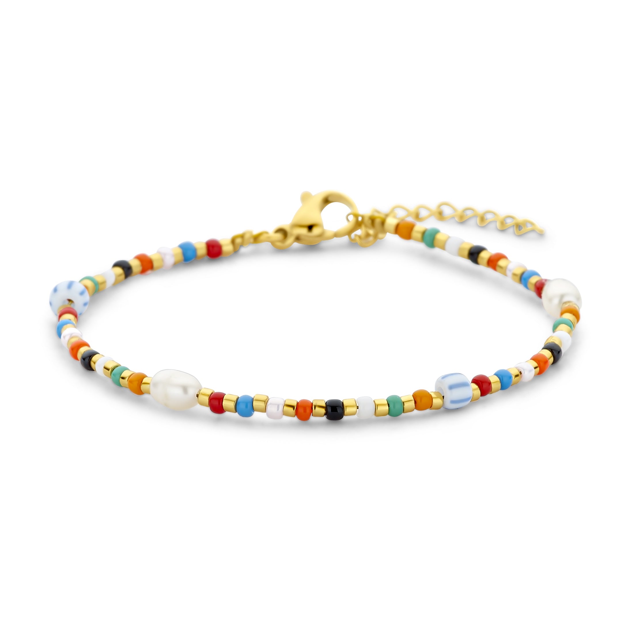 Beaded bracelet multi-color beads and pearls