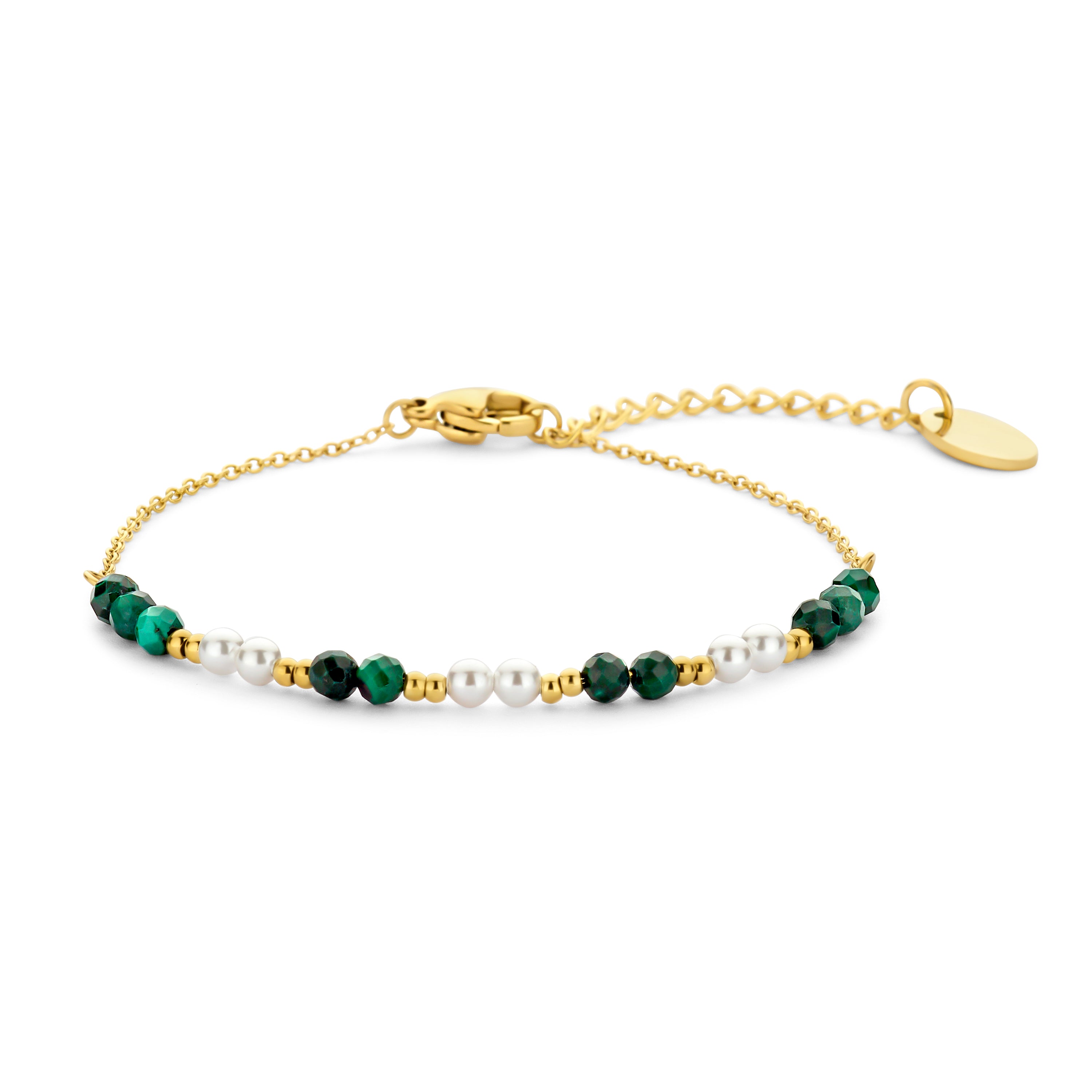 Bead Bracelet with Malachite and Shell Beads