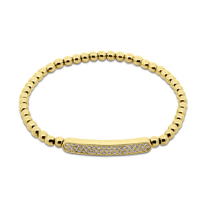Goudkleurige kralenarmband met zirkonia staafje