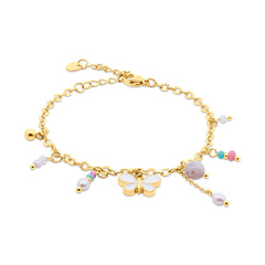 Charm Bracelet with Pearls, Pink Beads and Butterfly Charm
