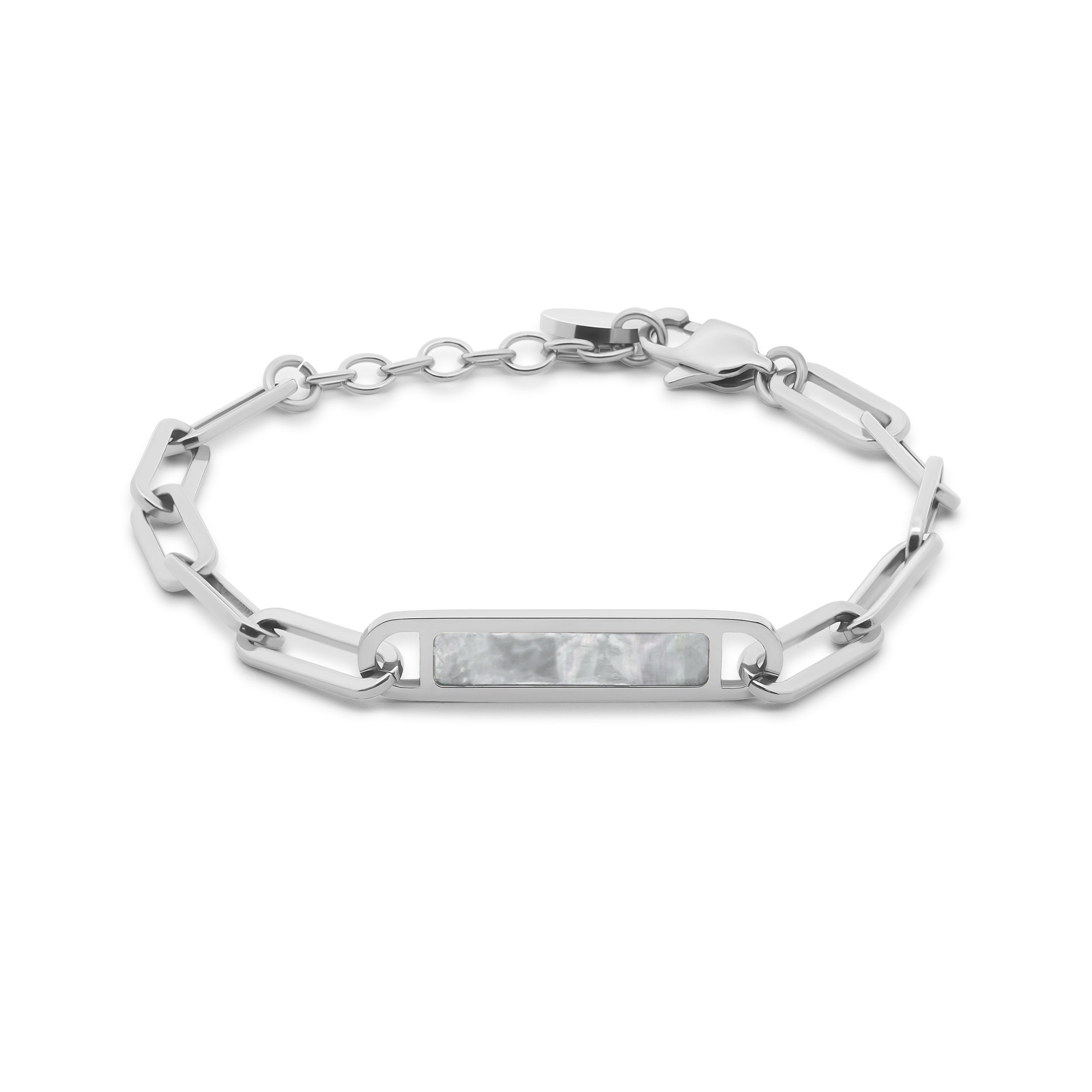 Link bracelet mother of pearl bar