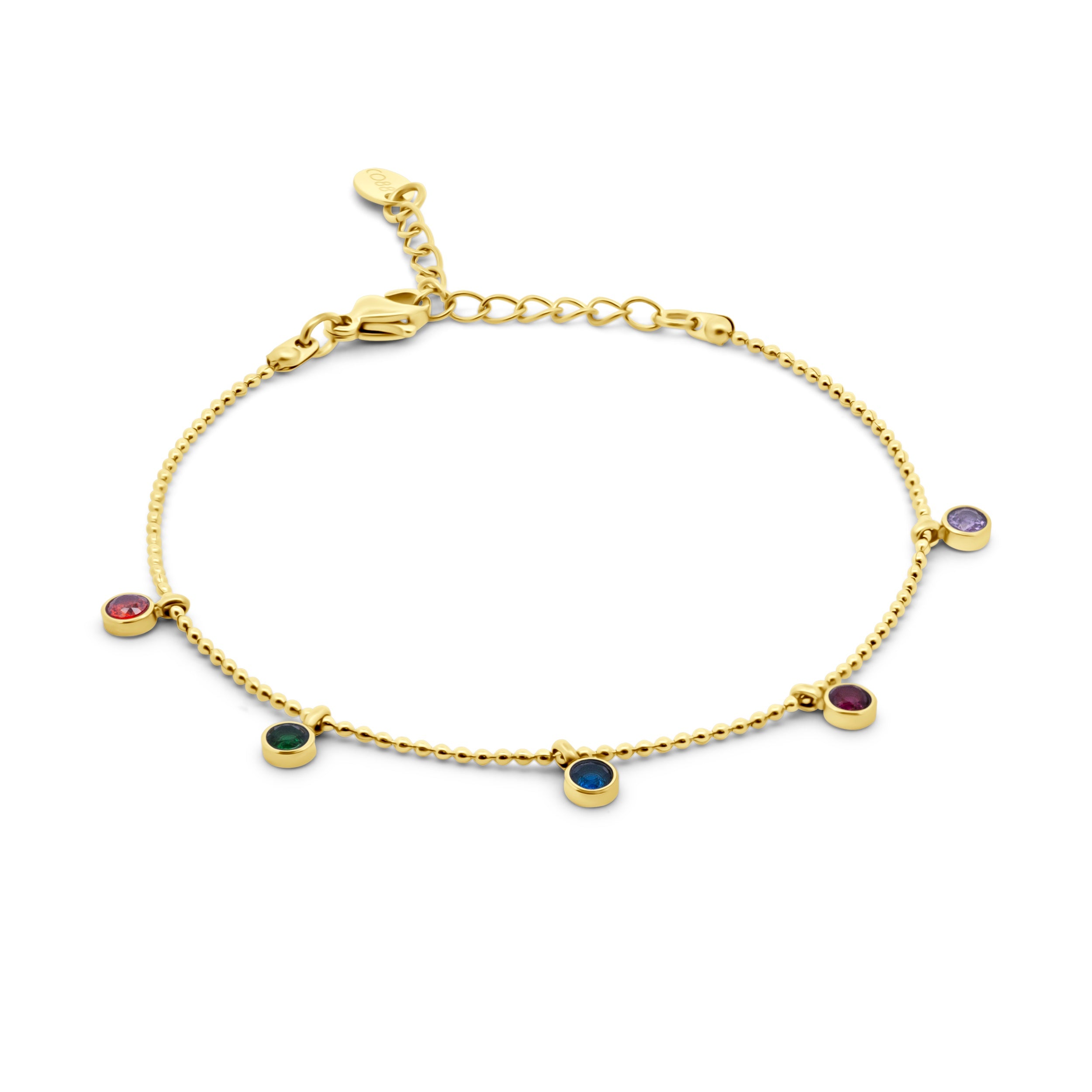 Charm bracelet round zirconia stones multi-color
