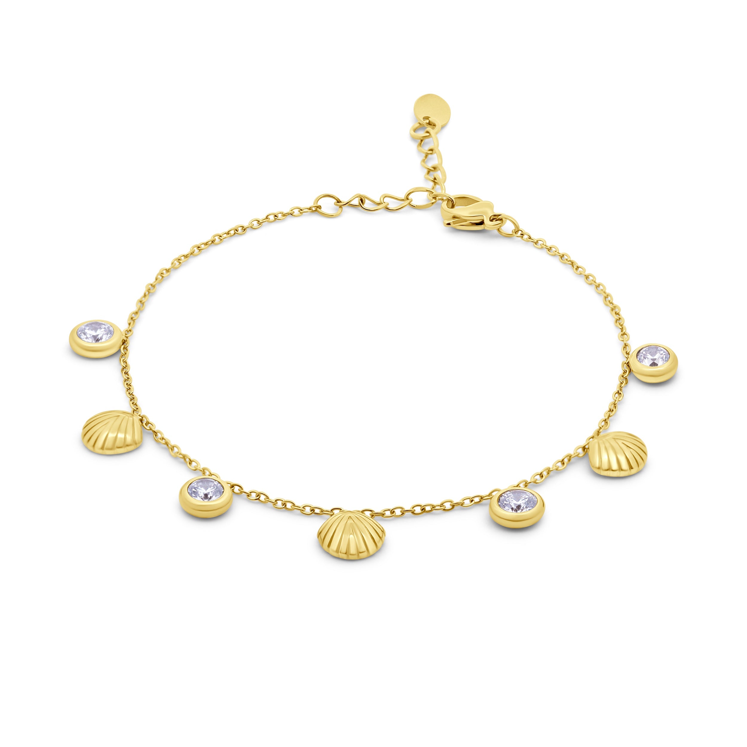 Charm bracelet round zirconia stones and shells