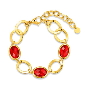Schakelarmband met roze glazen stenen