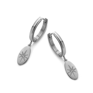 Hoops with oval pendant with white zirconia