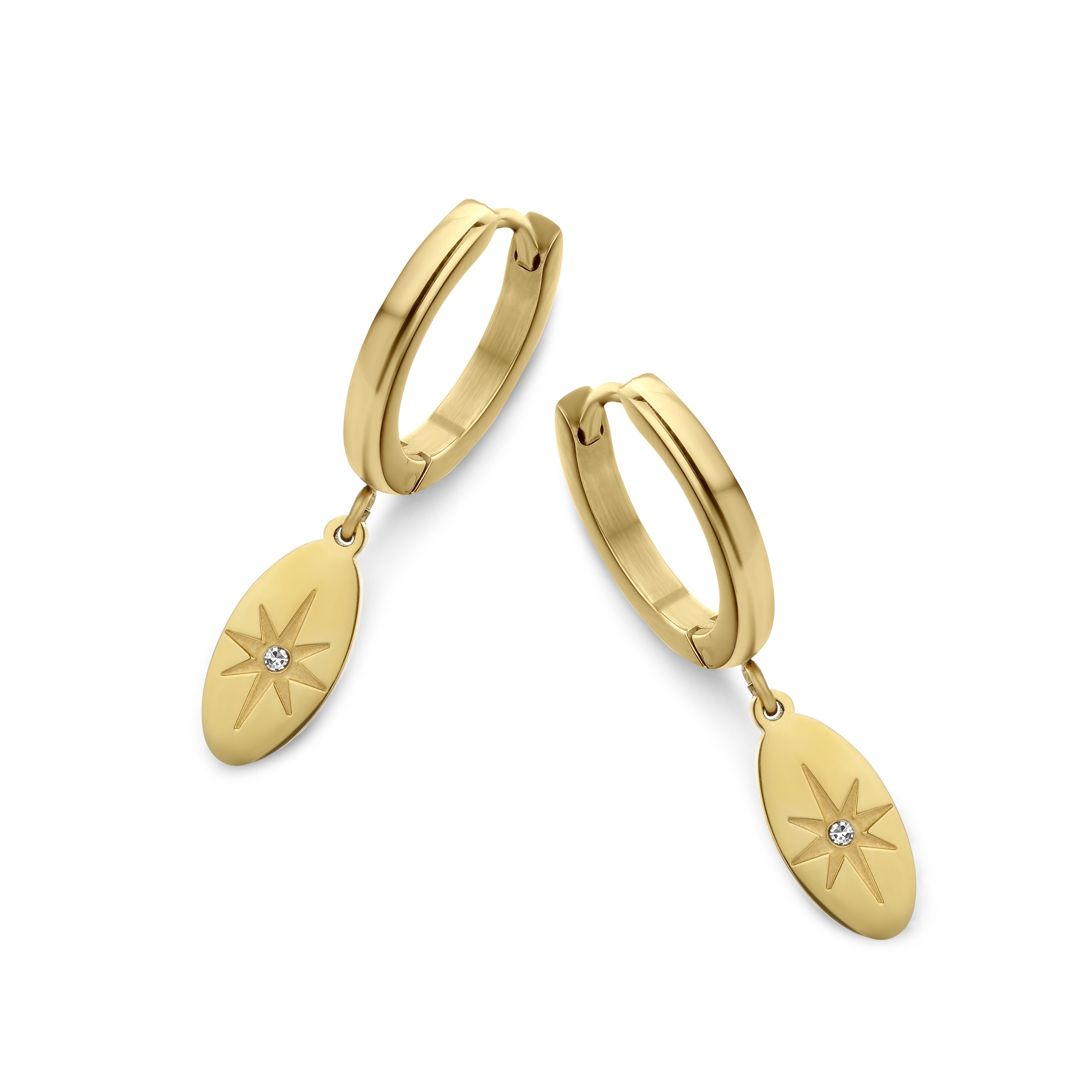 Hoops with oval pendant with white zirconia