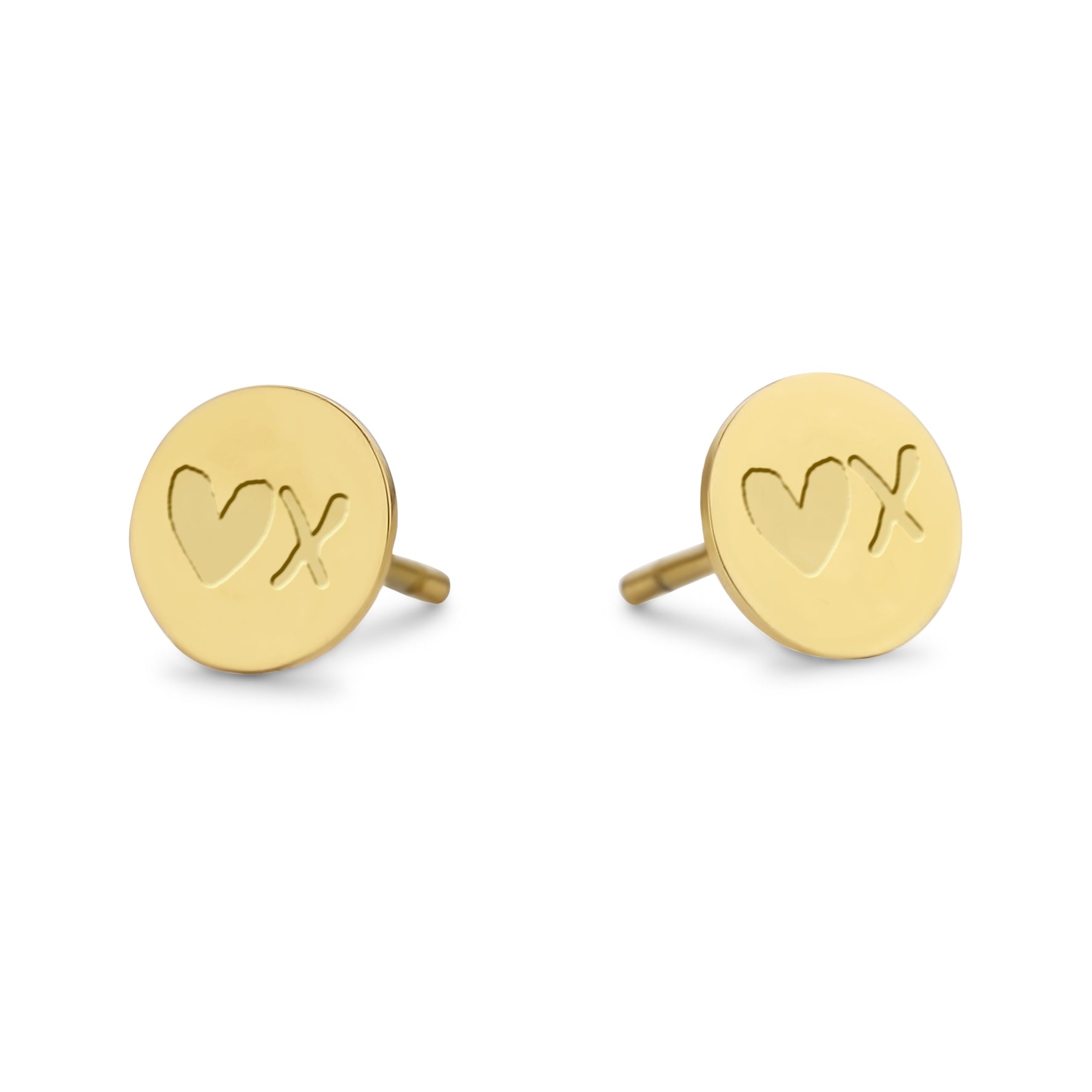Round stud earrings with heart and kiss