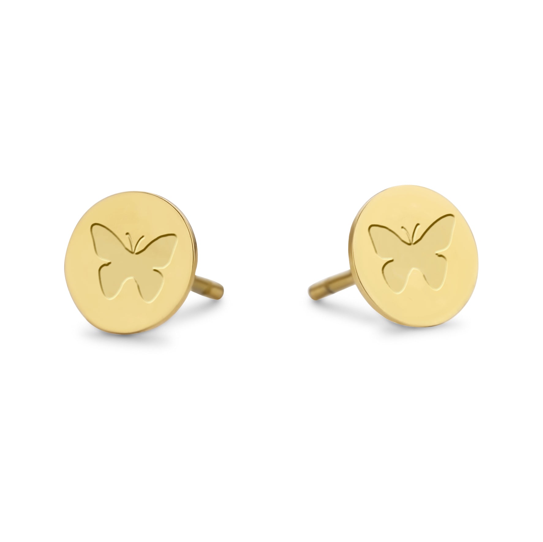 Round stud earrings with butterfly