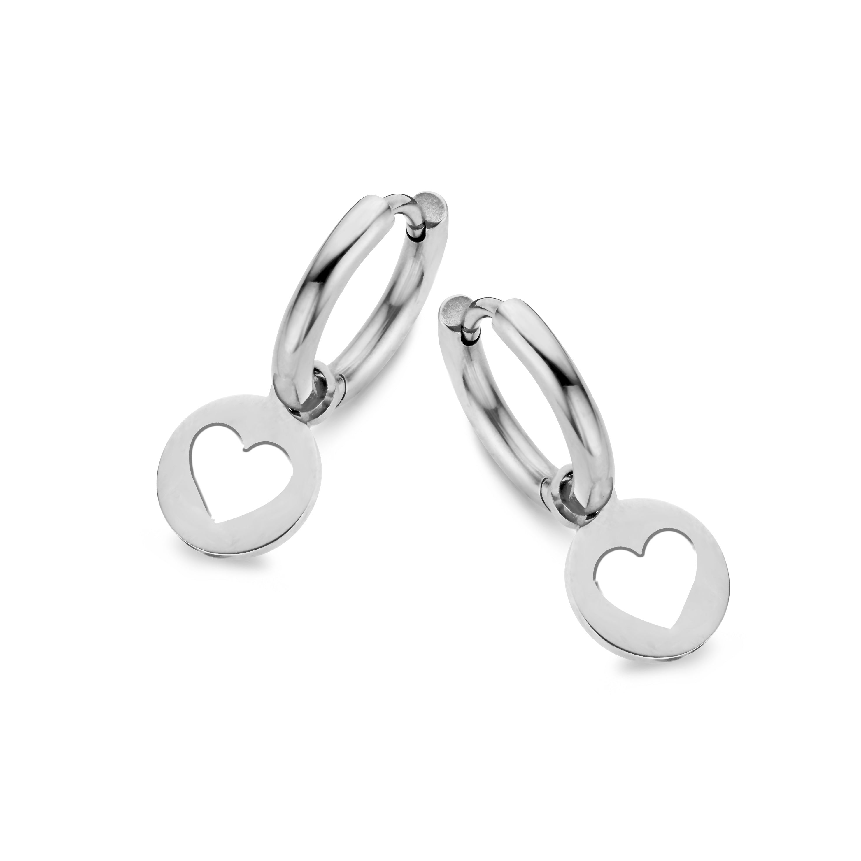 Hoops with round charm with open heart