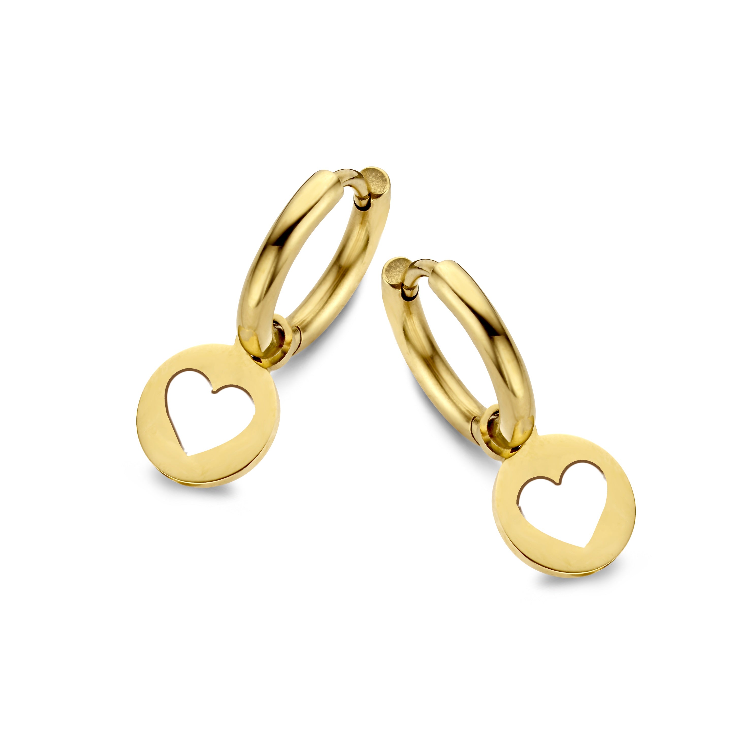 Hoops with round charm with open heart