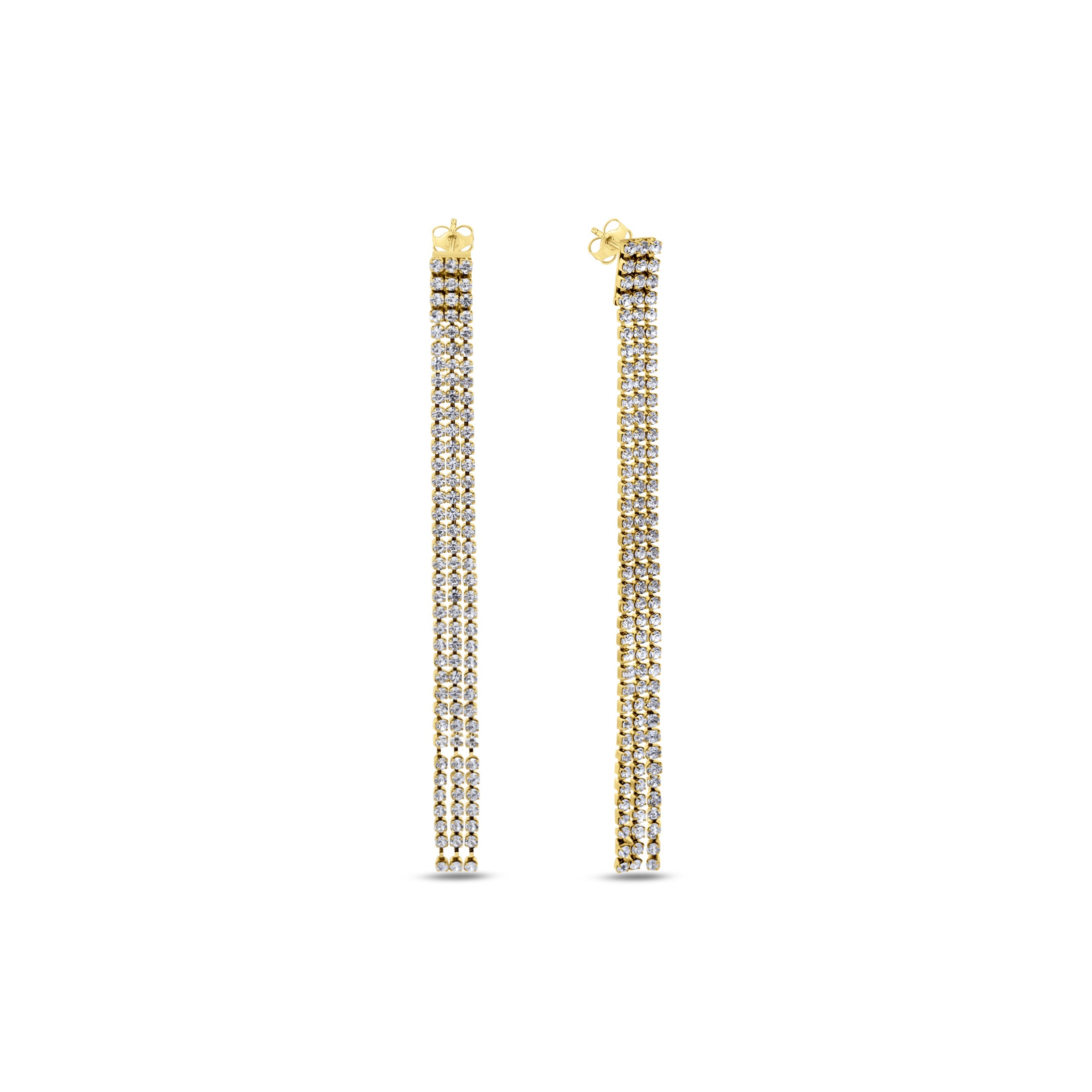 Earrings with triple drop white crystals