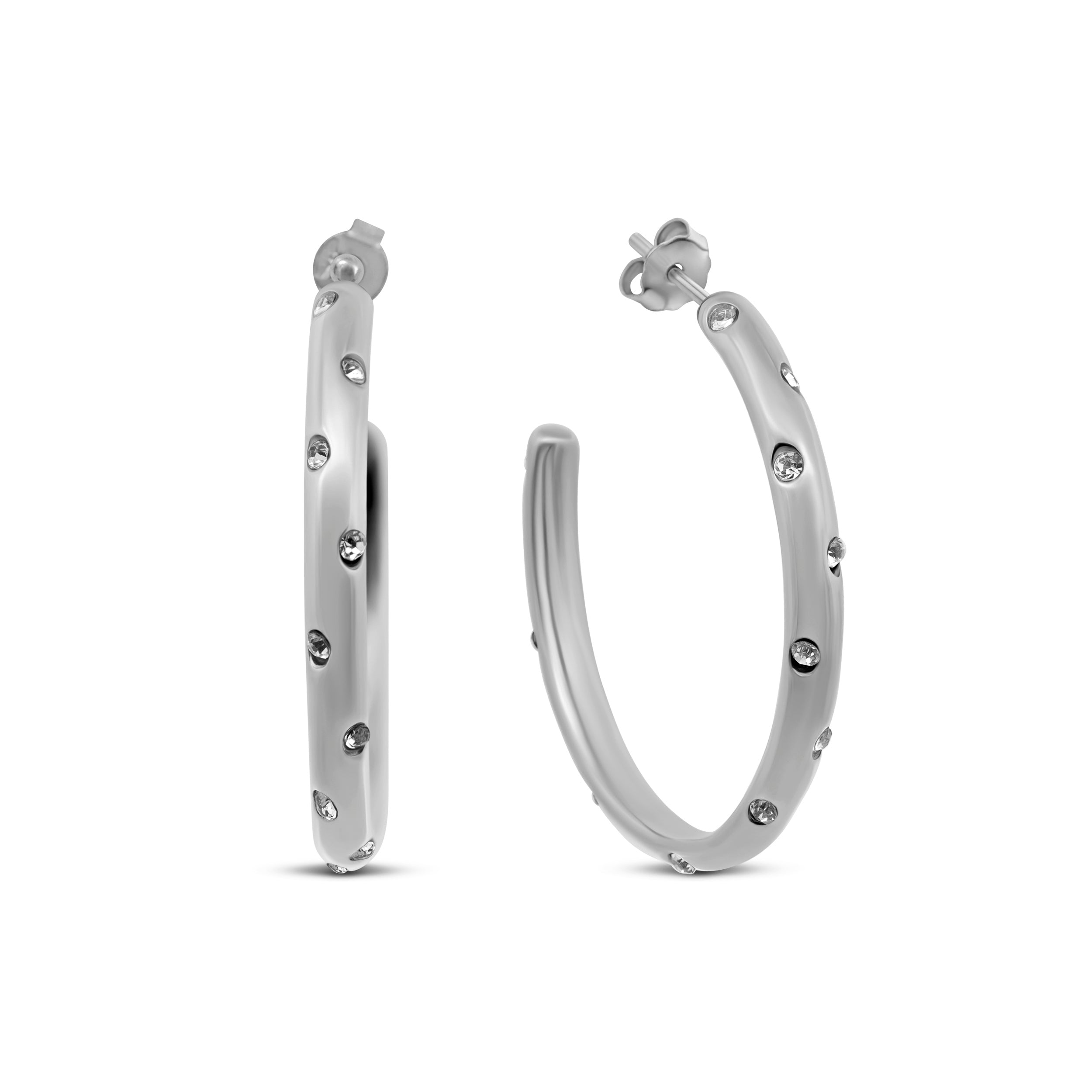 CO88 Collection Crystal Hoop Earrings Stainless Steel