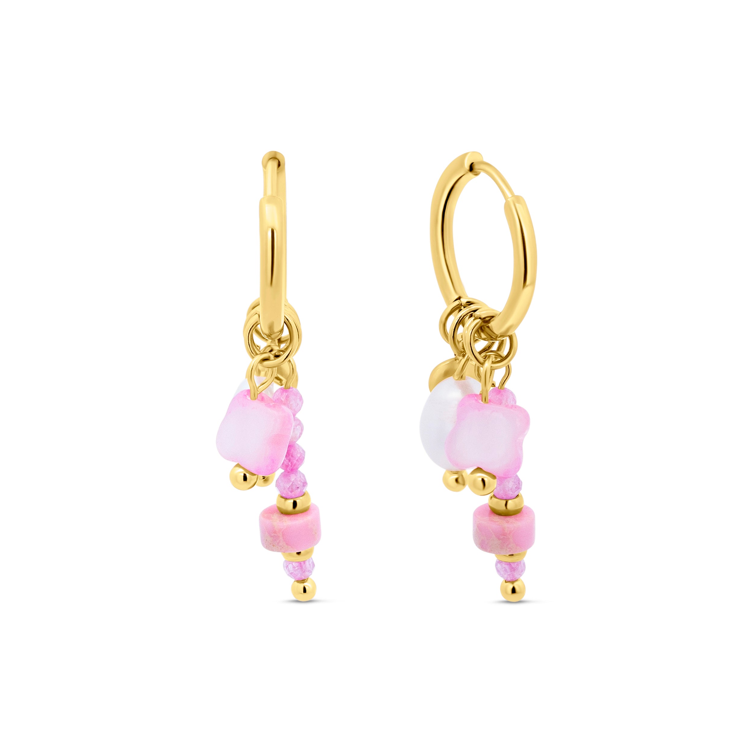 CO88 Collection Pink Beaded Charm Hoop Earrings Gold Plated
