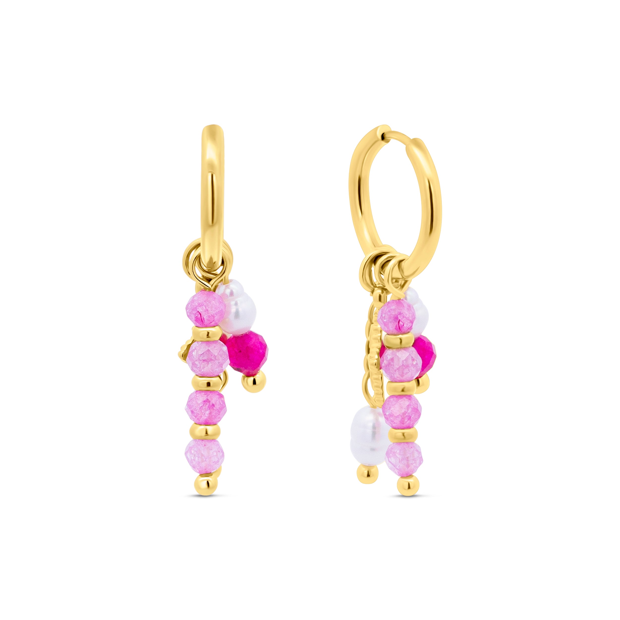 CO88 Collection Star Charm Hoop Earrings with Pink Beads Gold Plated