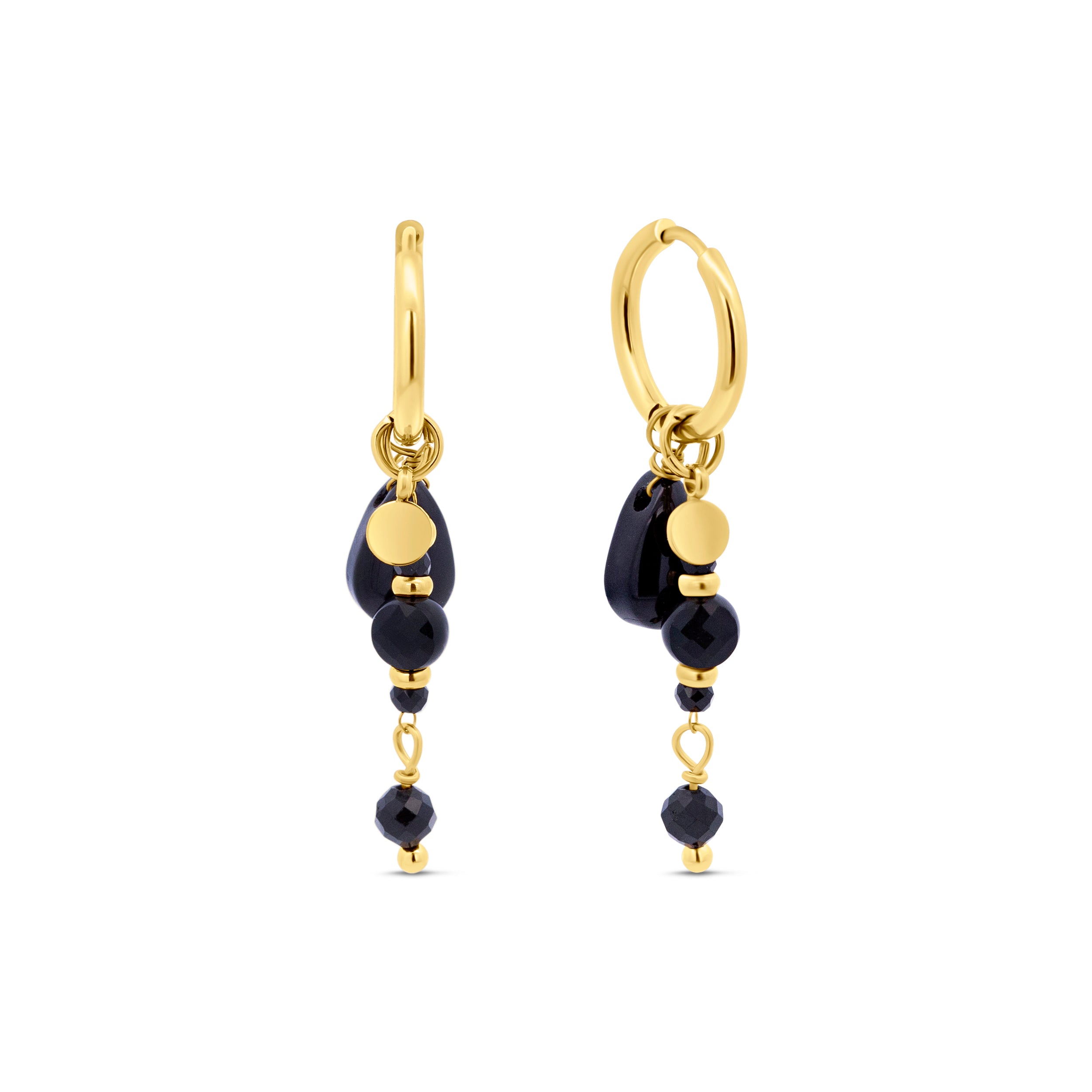CO88 Collection Hoop Earrings with Black Bead Charms Small Gold Plated