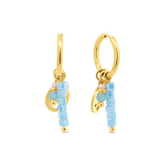 Anchor Hoop Earrings with Blue Beads IP Gold