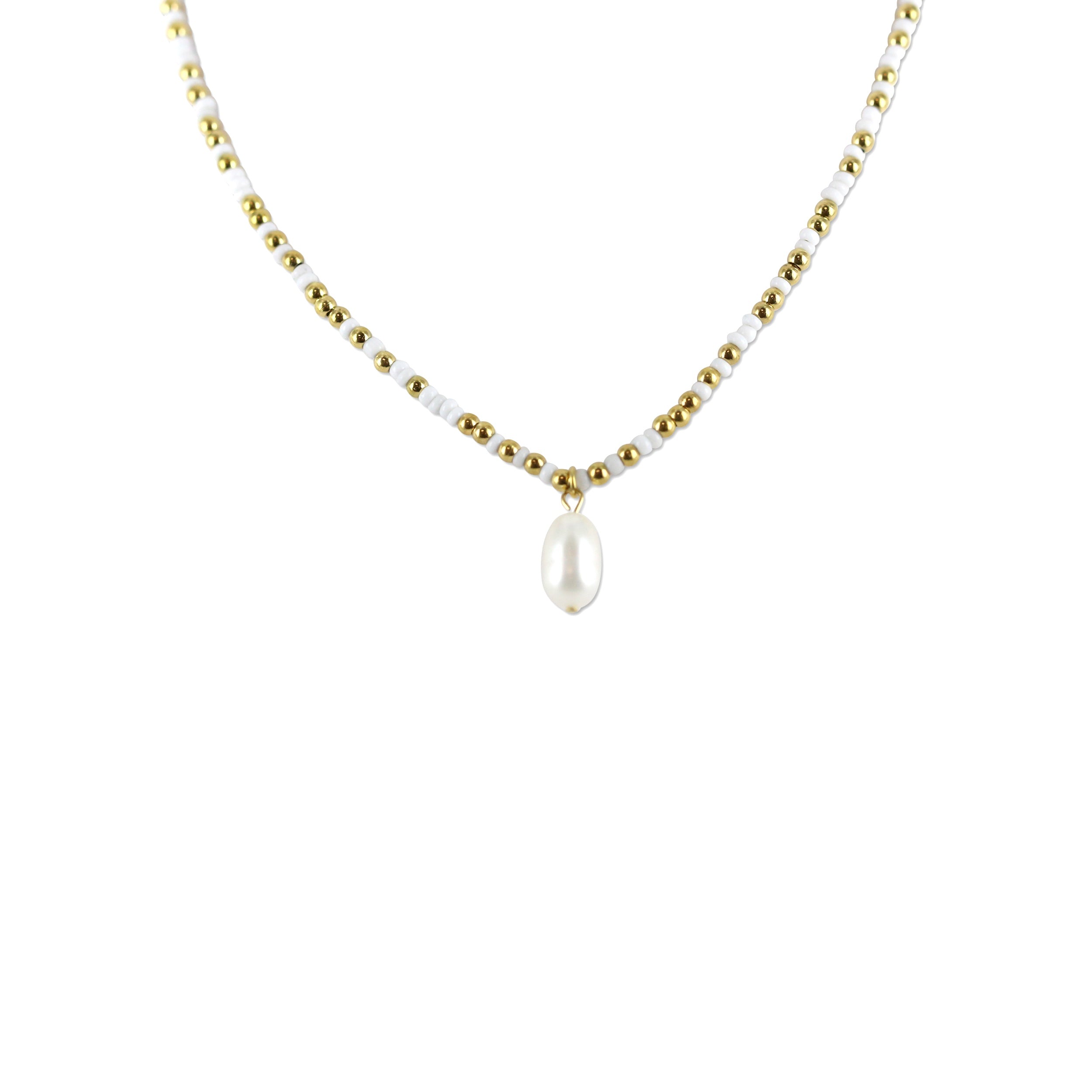 Necklace with white beads and pearl charm