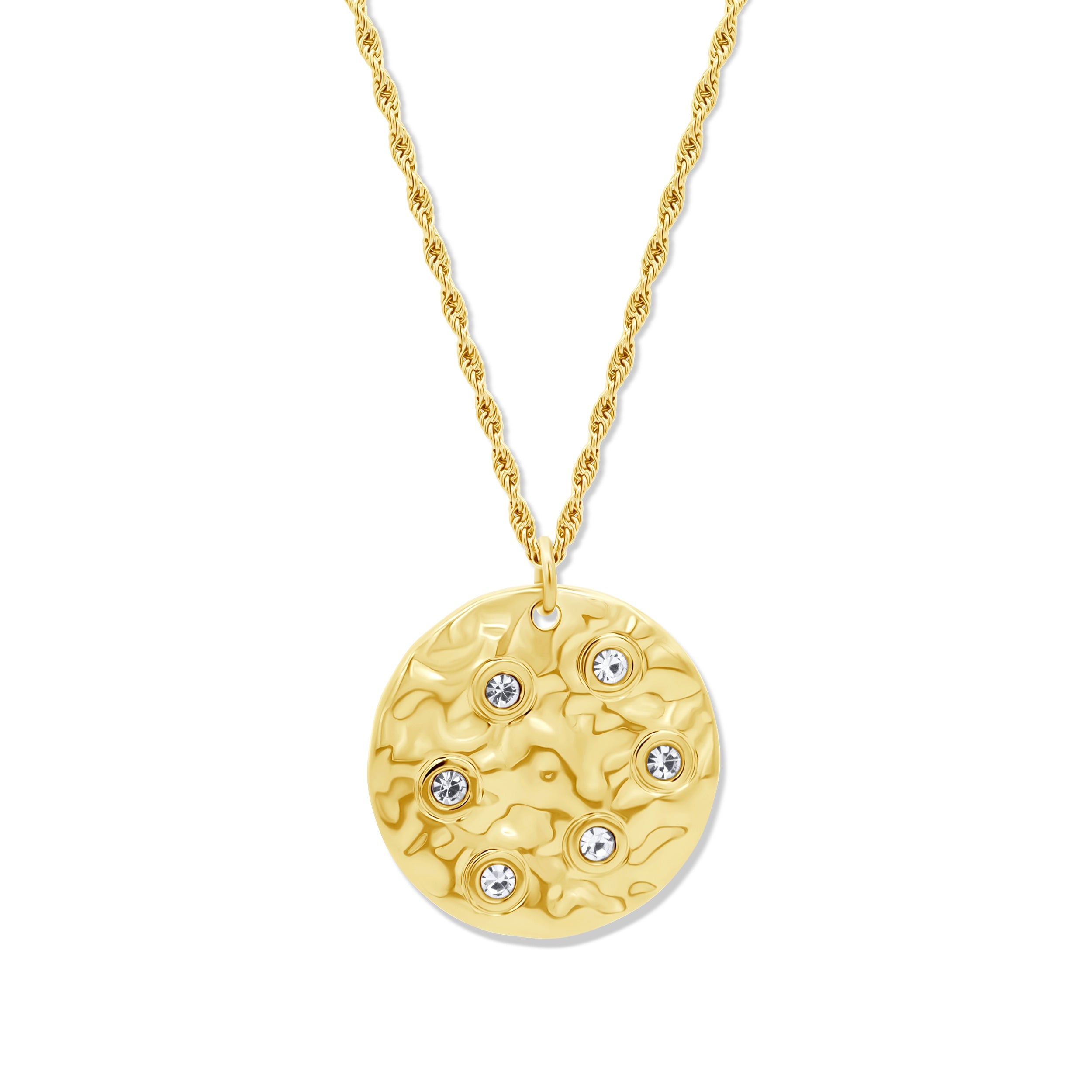 Necklace with hammered circle and zirconia