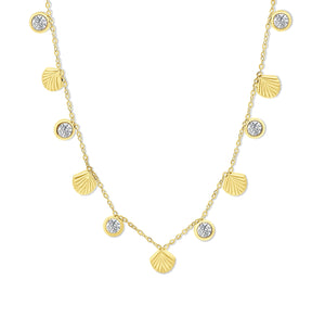 Ketting met witte zirkonia en schelpen