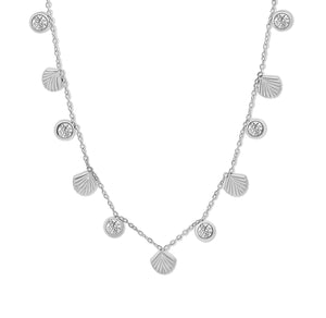 Ketting met witte zirkonia en schelpen
