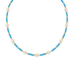Ketting van kralen met turkoois en parels