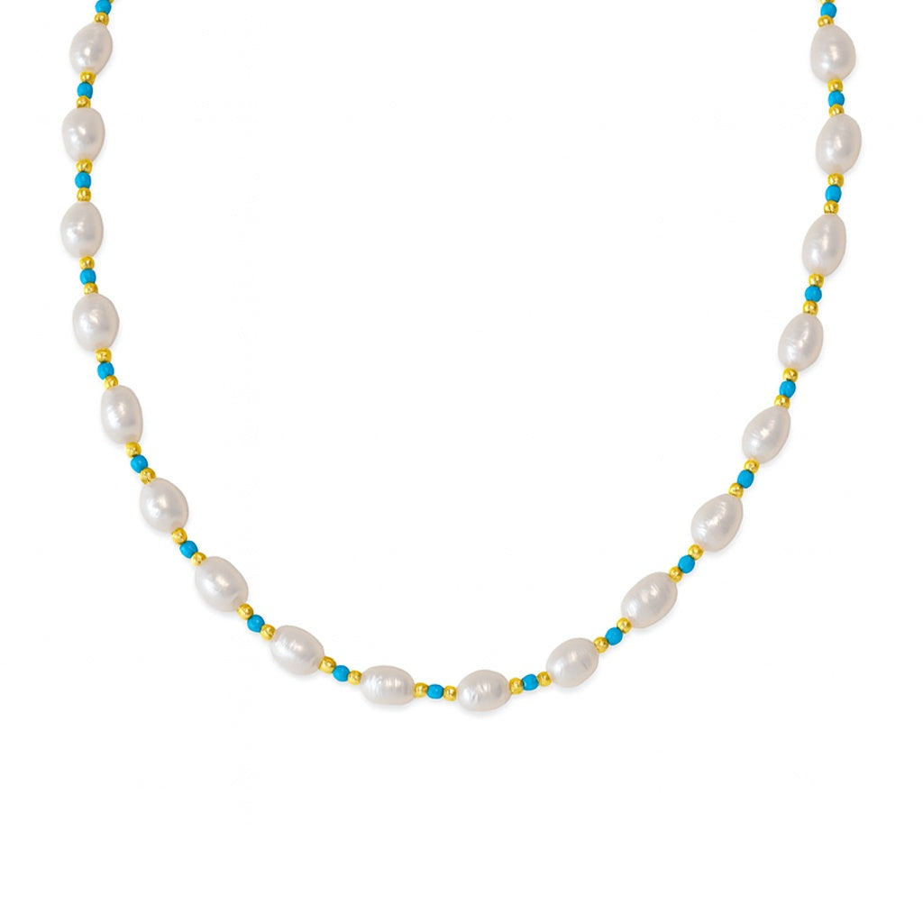 Beaded necklace with pearls and turquoise beads