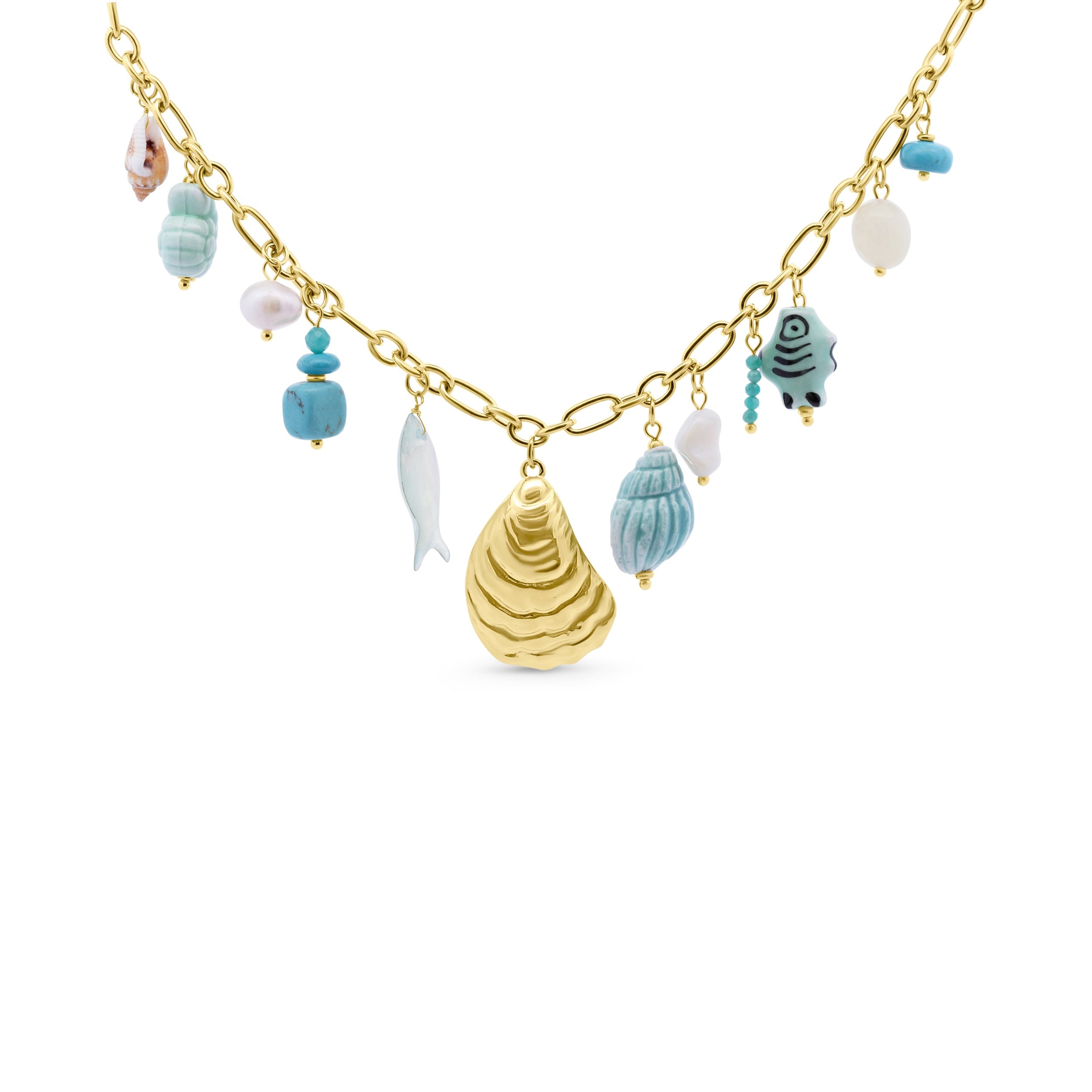 necklace with sea charms and shell