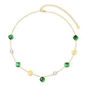 Necklace with cat's eye and shell beads