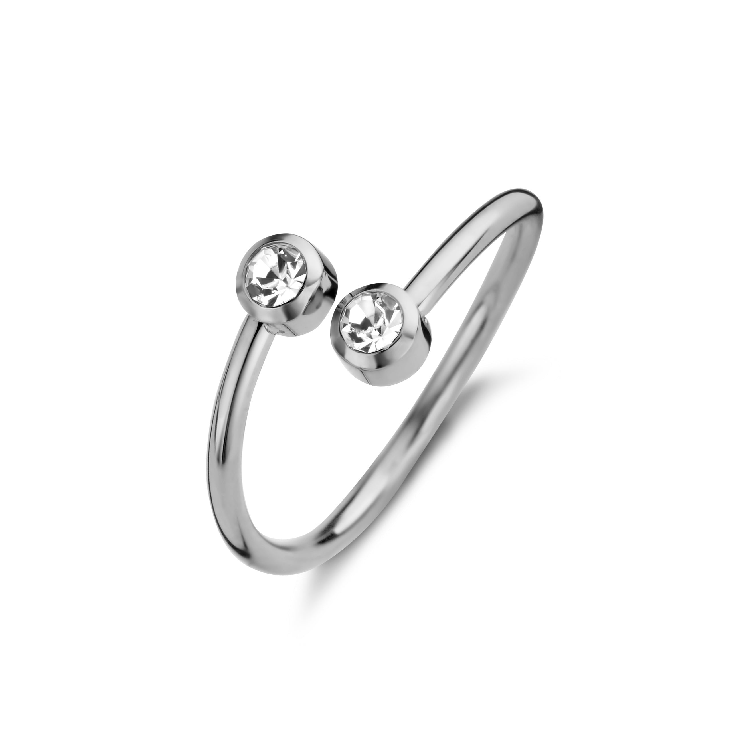 CO88 Collection Open Ring with Zirconia Stones – Stainless Steel