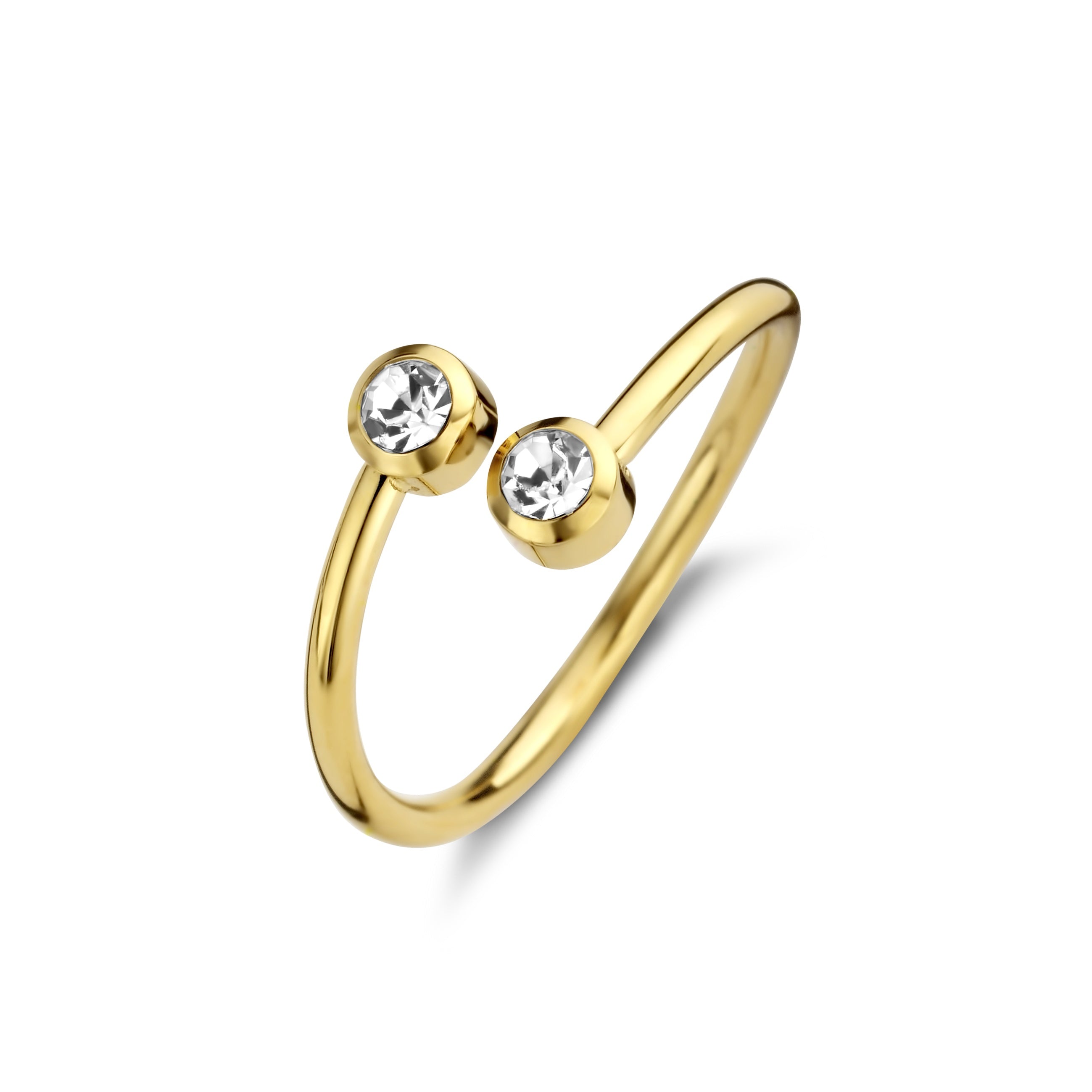 CO88 Collection Open Ring with Zirconia Stones – Stainless Steel